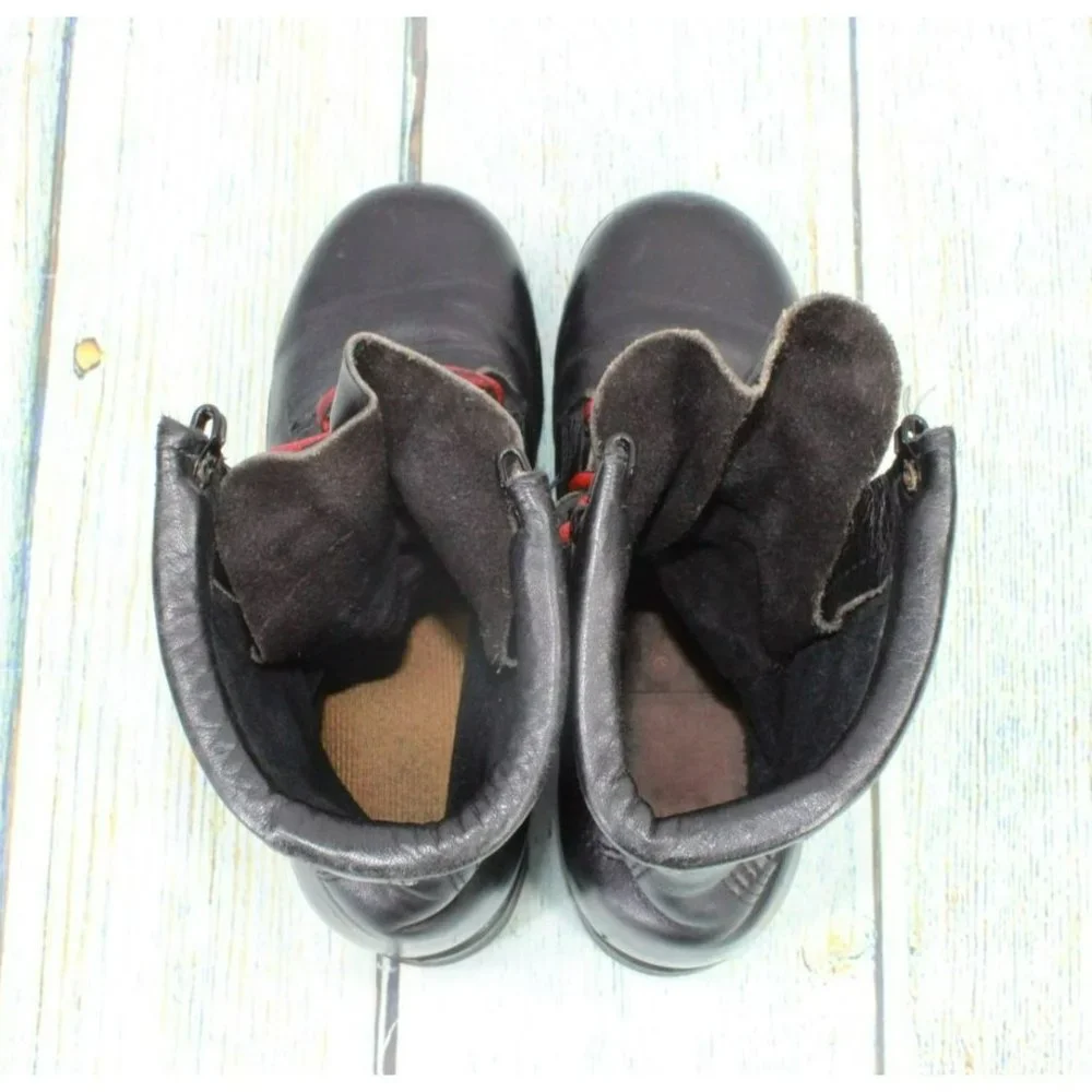 *Unbranded Black Leather Lace Up Mid Calf Work Boots Size 4 Wide - Picture 7 of 9